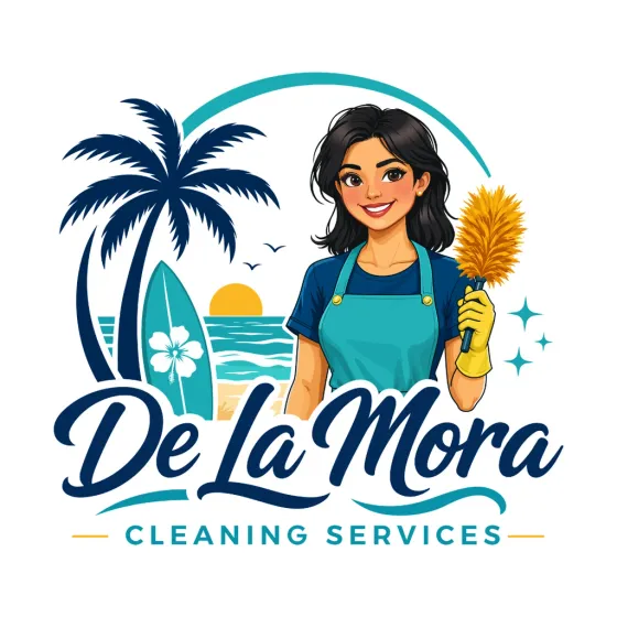 De La Mora Cleaning Services logo featuring Irma with her feather duster